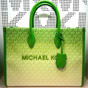Michael Kors Mirella Medium Ombré Logo Tote Bag Jungle Green